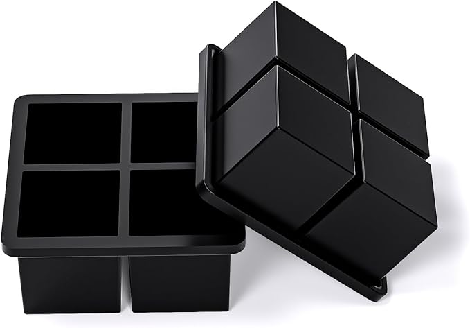 Bangp Large Ice Cube Tray for Whiskey,Silicone Ice Cube Trays 2 Pack,Large Ice Cube Molds with Leak Proof Removable Lid,Square Ice Cube Tray for Whisky and Cocktail