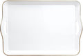 Spsyrine White Decorative Serving Tray with Handles, Elegant Plastic Coffee Table Tray for Ottoman, Living Room, Home Decor