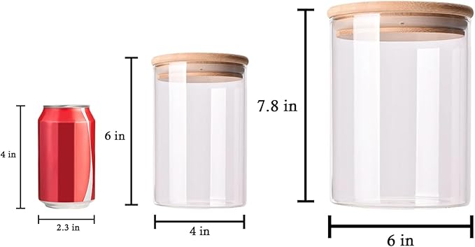 2pcs Glass Storage Canister with Airtight Lid Kitchen Clear Flour Sugar Storage Jar Large Glass Containers with Bamboo Lids Suitable for Coffee Beans Biscuits Pasta and Cereals