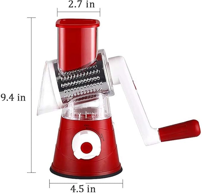 Rotary Cheese Grater Grinder Vegetable Shredder 3-in-1 Vegetable Slicer Shredder for Cheese Potato Onion Cucumber Carrot Red