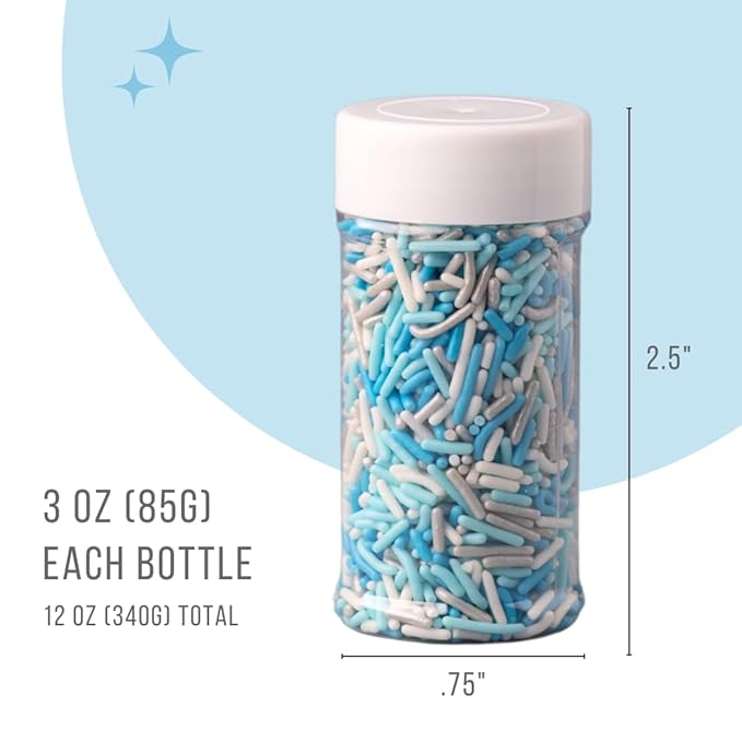Sweets Indeed Winter Sprinkle 4-Pack – 10.90 oz | Blue Sugar Crystals, Shimmer Snowflakes, Winter Jimmies & Nonpareils | Frozen-Inspired Christmas & Holiday Baking Decorations
