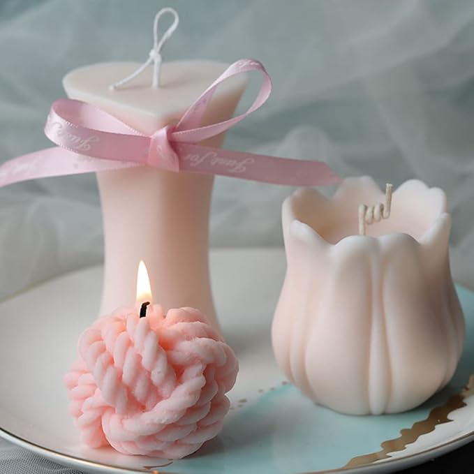 Silicone Candle Mold, 3D Handmade Soap Mould,Tulip Flower Shape Mold,Fondant Chocolate Baking Molds,Polymer Clay Casting Mold for Candle Making Home Decoration