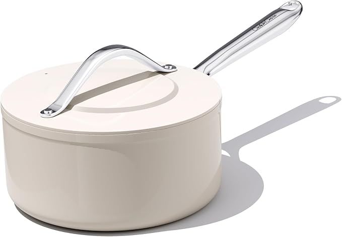 3.5QT Nonstick Ceramic Sauce Pan with Lid Soup Pot Even Heat Distribution, Non Toxic PFAS-Free Small Cooking Pot for All Stovetops (Induction/Gas/Electric), Oven Safe 500°F, Cream