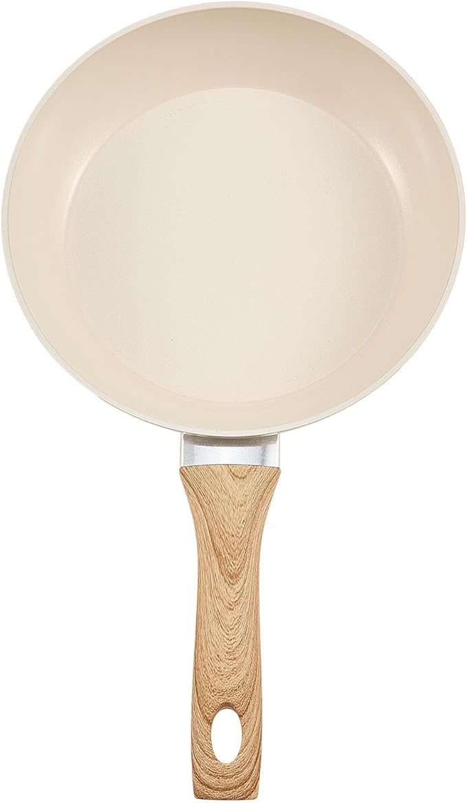 VEVOR Frying Pan Skillet, Aluminum Egg Fry Pans, 3 Piece (8, 9.5, 11 in), Nonsitck Ceramic Heavy-Duty Skillets with Heat-Resistant Handle, Chef's Kitchen Cookware for Gas, Electric, Induction, Beige