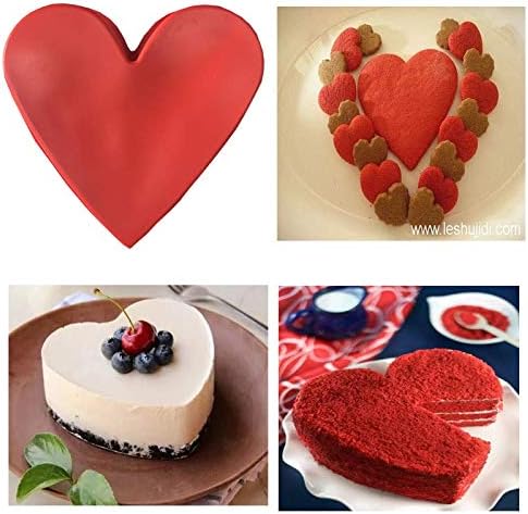 8x8 Inch Silicone Square Cake Baking Pan, Deep-Dish Roasting Lasagna and Casserole Baking Pan,+9.5in Silicone Heart Baking Bakeware Brownie Pan ,Non-Stick Easy Demoulding Set of 2-Red