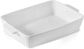 Casserole Dish for Oven, Ceramic Deep Lasagna Pan, 4 Quarts Baking Dish with Handles, 9 x 13 inches Baking Pan, Rectangular Oven Safe Pan, Porcelain Bakeware, White