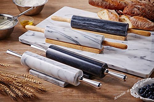 JEmarble Rolling Pin/Aluminum Handles 18 inch(Black)(Premium Quality) Polished Surface 18-inch(10"Barrel) Genuine Stone Non-stick Save Effort Easy to Clean