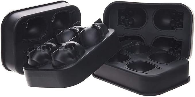 CHIYAN 3D Skull Silicone Ice Cube Mold - 2 Pack 1.9″ Easy Release Flexible Silicone Freezer Tray, Reusable Whiskey Ice Cubes Mold Skull for Party Cocktails Champagne and Drinks