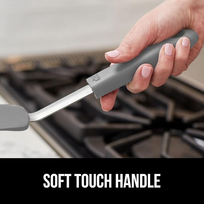 GORILLA GRIP Patented BPA-Free Non-Scratch Spatula, 2 Pack, Heat Resistant Flexible Silicone Head for Nonstick Cooking Pans, Soft Rubber Handle, Kitchen Spatulas for Flipping Eggs, Pancakes, Gray