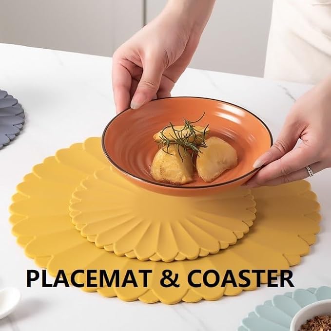 Heat-Resistant Silicone Trivet Mats, Non-Slip Hot Plate Holder for Kitchen Countertops & Dining Table, Reusable Pot Holder Pad with Secure Grip, Dishwasher Safe (Grey, Diameter: 18cm/7.09")
