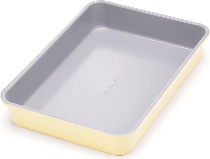 LeGourmet Nonstick Rectangle Baking Pan 9x13 Inch, Ceramic Coating, Non-Toxic, Rust Resistant Aluminized Steel, Perfect Baking Dish for Brownie Cake, Roasting, Lasagna - Butter