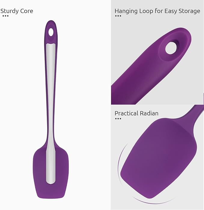 U-Taste Silicone Cooking Spoon Spatula: 480ºF Heat Resistant Food Grade 11.38" Flexible Rubber Kitchen Spoonula, Seamless Pastry Bowl Scraper for Mixing Stirring Scraping in Nonstick Cookware (Purple)