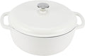 Amazon Basics Cast Iron Dutch Oven Pot with Lid, Enameled, Round, Dual Handles, Heavy-Duty, Medium, 6-Quart, Matte White