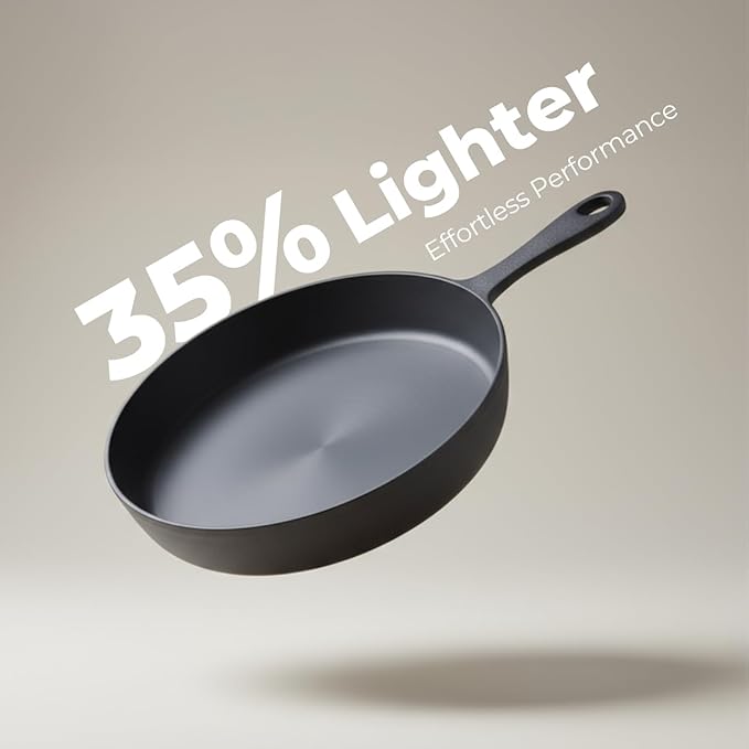 Flambo Skillet #10 - Naturally Non-Stick 10 Inch Pre-Seasoned Cast Iron Frying Pan - Smooth Nonstick Finish for Grilling, Frying, Sauteing, Searing, Baking - Use on Oven, Stove, Grill, or Campfire