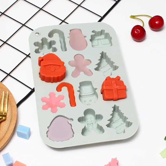 Christmas Chocolate Molds 3pcs Silicone Candy Molds Santa Claus Cane Christmas Tree Gingerbread Molds for Ice Cube Jelly Crayon Gummy Cupcake Decoration