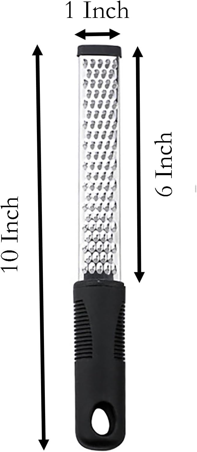 Cheese Grater, 10 Inch x 1 Inch Stainless Steel Vegetables Zester with Rubber Handle for Vegetables, Cheese, Fruits and Lemon (25cm)