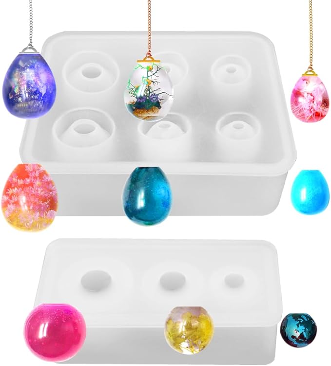 DLAND 2 Pcs Ball Silicone Resin Molds, Sphere Bead Resin Epoxy Universe Spheroid Molds, Pendant Casting Molds for DIY Jewelry Making