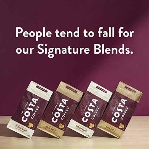 Costa Coffee Ground Coffee, Signature Blend Dark Roast, 12oz each, Rainforest Alliance Certified