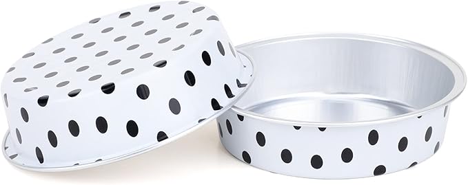 Beasea Mini Tart Pans with Lids 100 Pack, 4” 8oz Disposable Aluminum Baking Foil Tins Round Small White Black Dot Container for Individual Cupcake Dessert Muffin Ramekin Cheesecake Quiche Oven Dishes