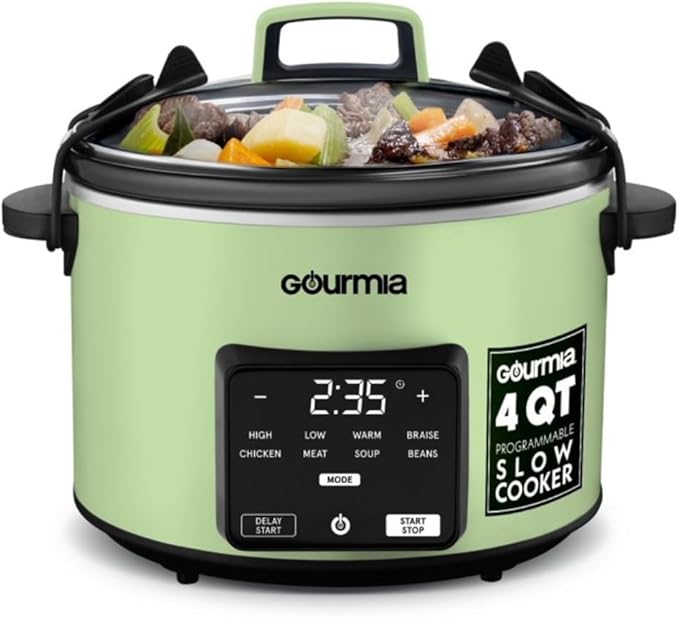 Gourmiia 4.5 Qt Programmable Slow Cooker with 5 Presets, Slow Cook, Digital Timer, Keep Warm Function, Nonstick Interior, Dishwasher Safe, Green (Green)