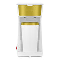 Holstein Housewares Personal Coffee Maker with 14oz Travel Mug – Compact One-Touch Brew Machine with Reusable Filter, Auto Shut-Off, Non-Stick Plate, Ideal for Home, Office, or Dorm. White & Gold