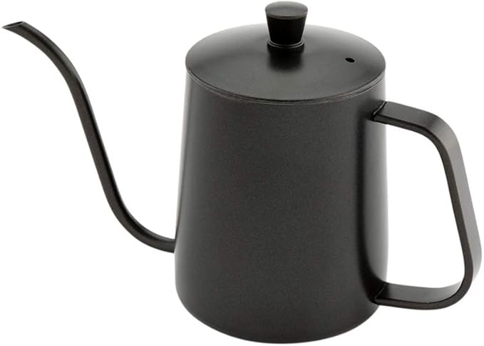 Restaurantware Restpresso 20 Ounce Gooseneck Kettle 1 Dishwashable Pour Over Kettle - With Thermometer Hole Non-Stick Coating Black Stainless Steel Stovetop Kettle Built-In Handle