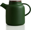 Yundu 1500ml / 50 oz Ceramic Teapot with Infuser & Wood Lid - Matte Green, Loose Leaf Tea Pot with Removable Strainer, Large Capacity