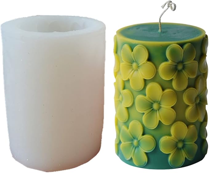 Embossed Butterfly Frangipani Cylinder Candle Molds, Pillar Candle Mold Epoxy Resin Casting Silicone Mould for Making Candle Soap Plaster Clay Mold (Frangipani)