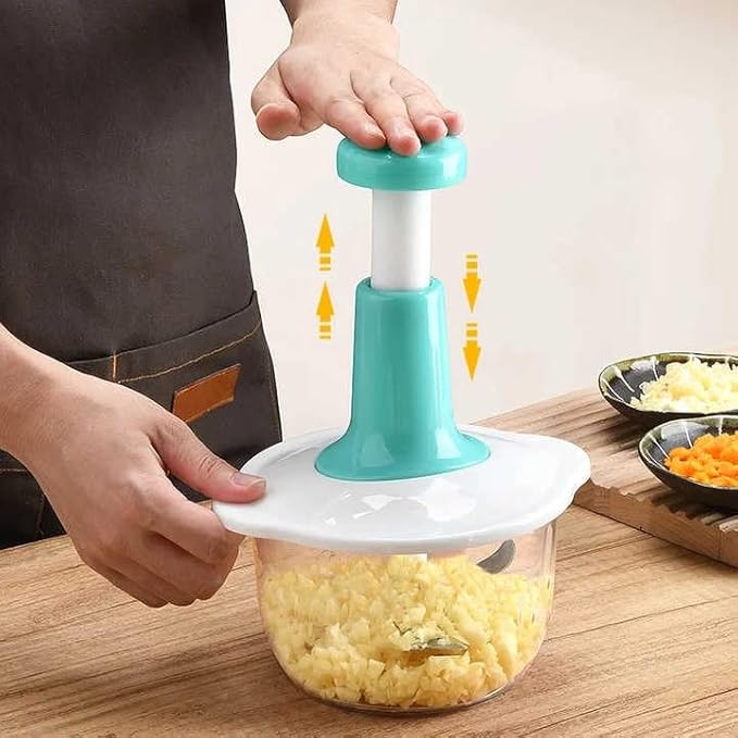 Manual Vegetable Cutter Chopper, Food Processor 1.5L Bowl Effortless Meat Mincer Fruits and Herbs Chopper Garlic Onion Hand Press Manual Food Chopper (Mint Green)