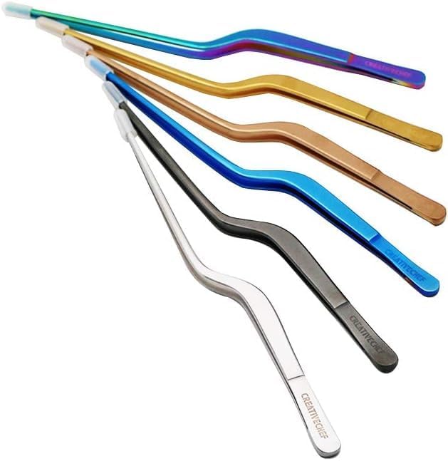CREATIVECHEF 8 Inch Kitchen Tweezer, Stainless Steel Food Tongs, Kitchen Fine Tweezer, Fine tweezer tongs for food presentation (black)