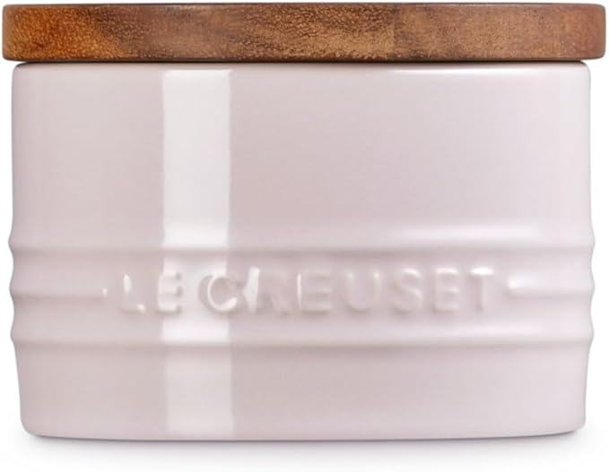Le Creuset Signature Salt Cellar and Storage Canister with Wood Lid, 7 oz., Shallot