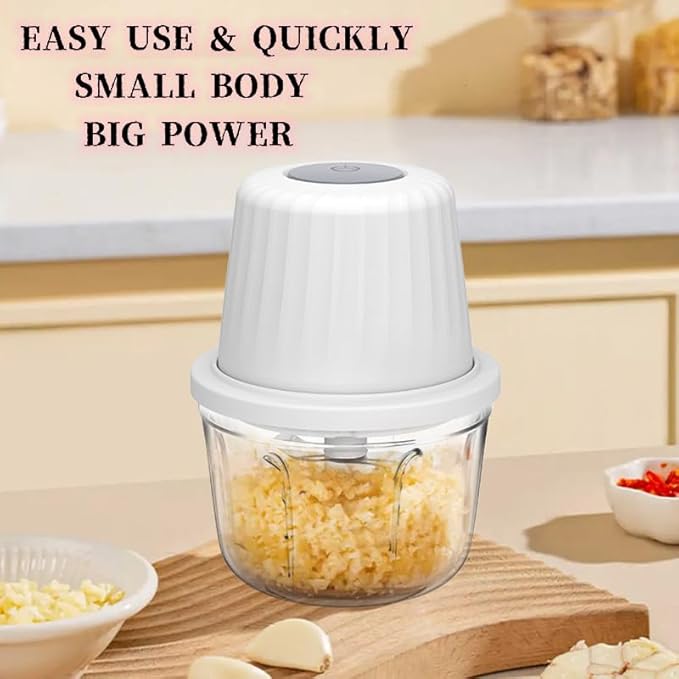 450ML Electric Garlic Chopper, Mini Portable Veggie Choppers, Garlic Grinder Masher Onion Chopper, Blender to Vegetable, Wireless Food Processor for Ginger, Chili, Fruit, Meat, etc
