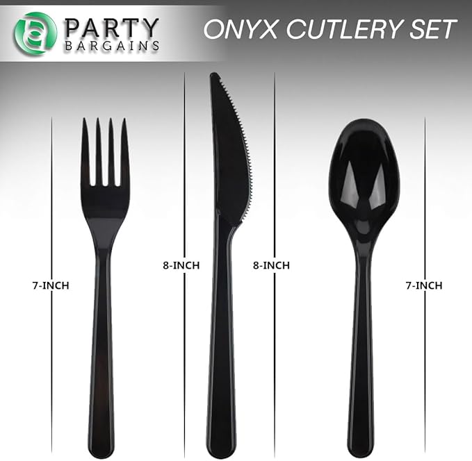 Party Bargains Disposable Cutlery set, Onyx Design, 360 Pieces: 180 Forks, 120 Spoons, 60 Knives