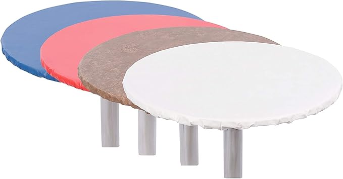 Yourtablecloth Heavy Duty Vinyl Round Fitted Tablecloth (Table Cover) with Flannel Backing Vibrant Colors Elasticized Tablecloth Great for Indoor and Outdoor Dining and Playing Cards 42” Ruby Red