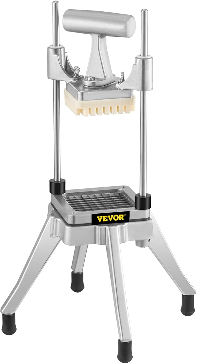 VEVOR Commercial Vegetable Fruit Chopper, Stainless Steel French Fry Cutter w/ 4 Blades 1/4" 3/8" 1/2", Vegetable Chopper Dicer w/Stainless Bowl, Heavy Duty Cutter for Potato Tomato Onion Mushroom