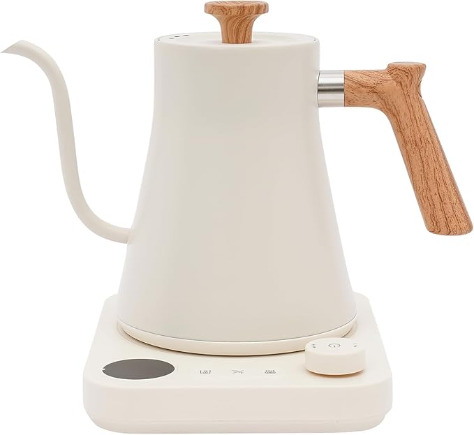 30oz Bistro Electric Gooseneck Kettle,1200W Stainless Steel Coffee Kettle with ±1℉ Temperature Control,Quick Heating Pour Over Electric Kettle for Coffee&Tea (White)