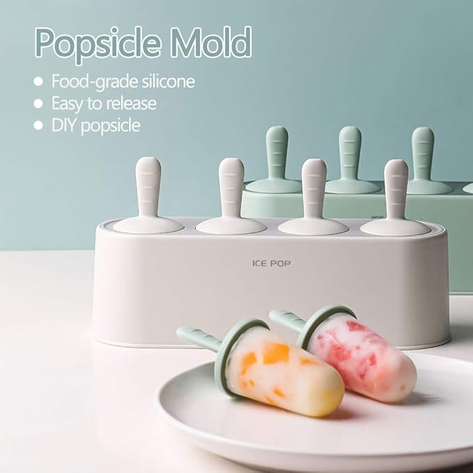 Popsicle Mold Set 4 Pieces Homemade Silicone Popsicle Maker Easy Release Ice Cream Molds Reusable DIY Pop Molds (White, IcyClassic Pops)