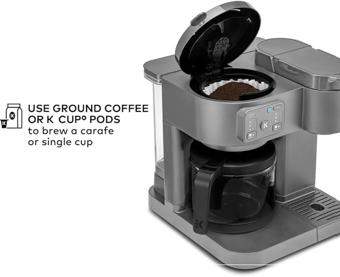 2-in-1 Hot & Iced Coffee Maker for Pods & Grounds – 12-Cup Glass Carafe & Single-Serve Brewer, 72oz Reservoir, Strong Brew, Extra Hot, Brew Over Ice, MultiStream Tech, Compact Design (Gray)
