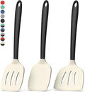 Coukre 3 Pack Silicone Spatula Set, High Heat Resistant, BPA-Free, Fish Spatula, Solid & Slotted Turner for Non-Stick Pans, Flipping Eggs, Pancakes, Fish, Burgers (3, BeigeBlack)