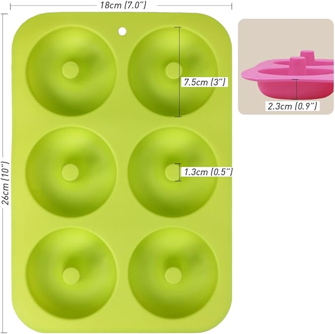 Newk Silicone Donut Pan, 6 Cavity Non-Stick Silicone Donut Mold for Donuts, Bagels - Set of 4, Blue+ Light Green+ Rose Red+ Orange