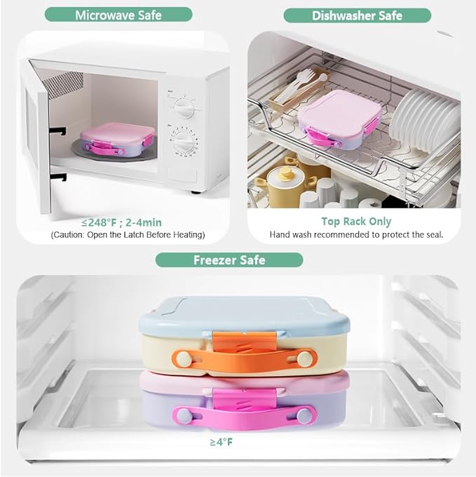 Bento Lunch Box - Toast-Shaped 4-Compartment Lunchable Food Container with Sauce Cup, Utensils & Brush, BPA-Free, Reusable Snack Container with lid, Ideal for Travel - Yellow