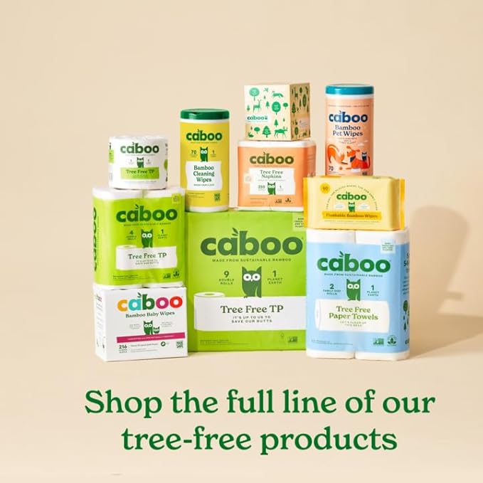 Caboo Tree Free Paper Towels, 6 Rolls, Eco Friendly, Earth Friendly, Sustainable Kitchen Paper Towels with Strong 2 Ply Sheets
