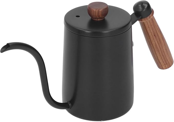 600ml 20oz Pour Over Coffee Kettle Pour Over Kettle Gooseneck Spout Coffee Tea Pot with Wood Handle Pour Over Coffee Kettle Temperature Cooling Hole (Black)