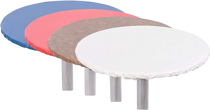 Yourtablecloth Heavy Duty Vinyl Round Fitted Tablecloth (Table Cover) with Flannel Backing Vibrant Colors Elasticized Tablecloth Great for Indoor and Outdoor Dining and Playing Cards 36”Camel Print
