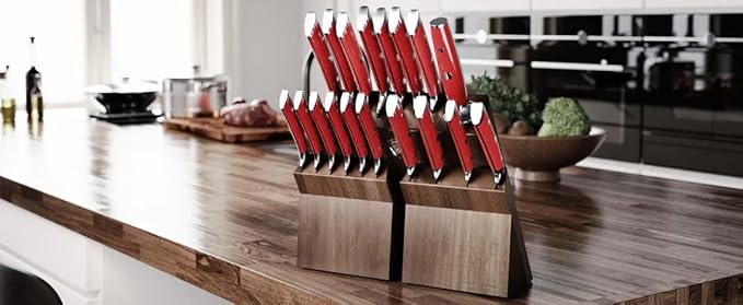 DALSTRONG Gladiator Series Elite-18pc Stainless Steel Knife Set with Block-High Carbon German Steel-Acacia Wood Block-Knife Set w/Red Handles-NSF Certified-Men's Valentines Gift