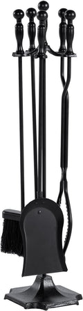 nalone 5 Pieces Fireplace Tools Set with Upgraded Tong, Heavy Duty Wrought Iron Fireplace Accessories Set with Poker, Tong, Shovel, Brush