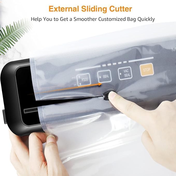 MegaWise Vacuum Sealer Machine – 2023 New Version, 80kPa Suction Power, One-Touch Automatic Operation, Compact Design with Built-in Cutter, Includes Vacuum Bags, Ideal for Food Storage (Silver)