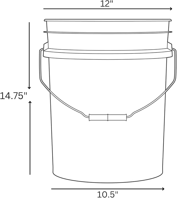 House Naturals 5 Gallon Premium HPDE Plastic Bucket - Made in USA Food Grade Storage Container, BPA Free All Purpose Pail (3, White)
