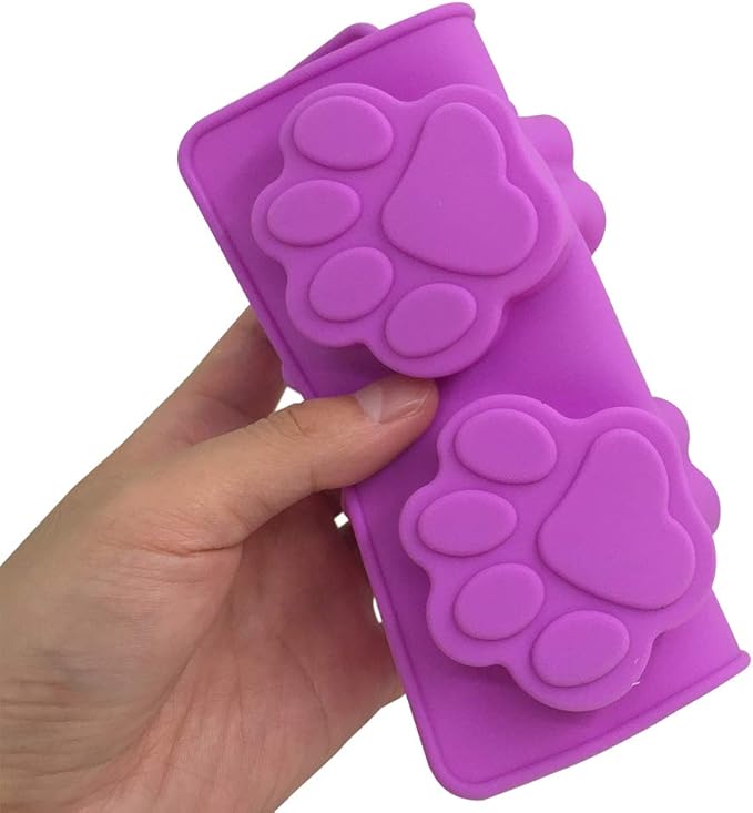 4 Pcs Silicone Candy Chocolate Molds, FineGood Puppy Dog Paw & Bone Shaped Ice Cube Trays Cookies Baking Pans for Making Frozen Dog Treats Soap Bars - Red, Blue, Purple, Pink