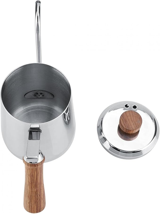 Joyzan Gooseneck Kettle, Stovetop Tea Maker Wood Anti Hot Handle Pour Over Stainless Steel Water Pot Coffee Teapot Drip Long Spout Home Kitchen Gas Stove Tops French Press Brewing Camping 350ml